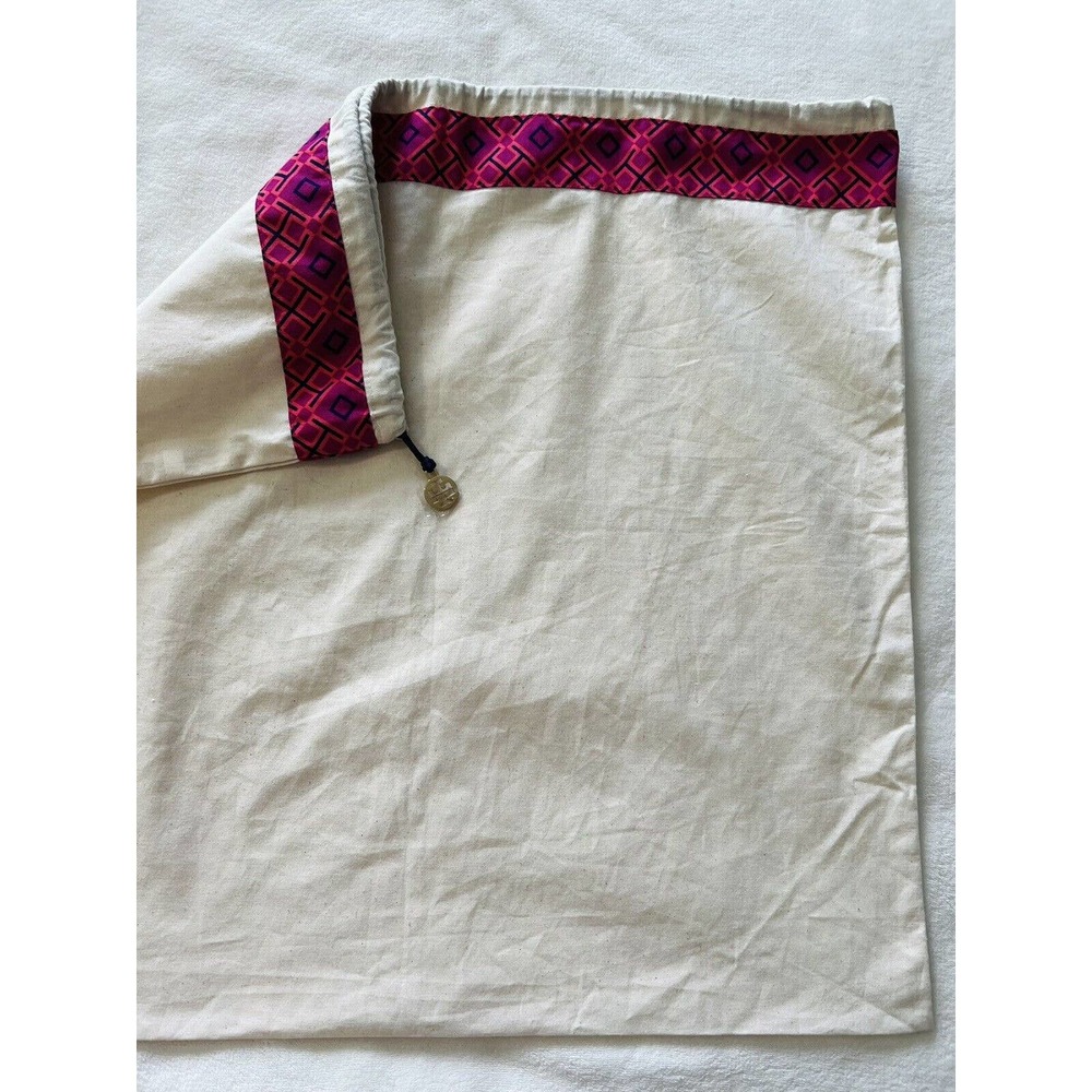NEW~TORY BURCH:Large Canvas Drawstring Bag+Charm/Storage-Shoes-Bags 21” x 21”